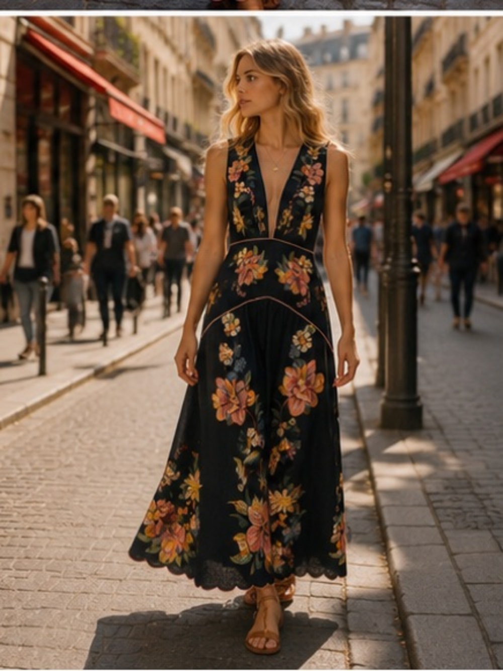 FARM Rio navy blue Maxi Dress with Pink & Yellow Floral Embroidery - Picture 6 of 11